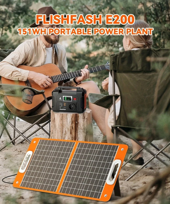 Nešiojama energijos stotelė Flashfish E200 – 200 W, 151 Wh (40800 mAh), su AC, DC ir USB, saulės įkrovimo galimybė