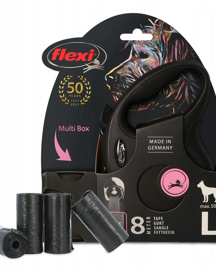 FLEXI automatinis pavadėlis su juostele 8m, Multi Box dėžute ir maišeliais šunims