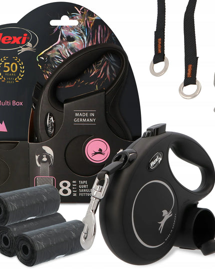 FLEXI automatinis pavadėlis su juostele 8m, Multi Box dėžute ir maišeliais šunims
