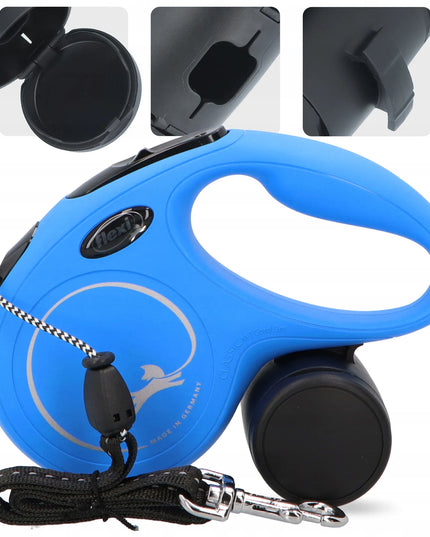 FLEXI automatinis pavadėlis šunims 12kg, 5m virvė, „Multi Box“ dėžutė, 80 maišelių, mėlynas