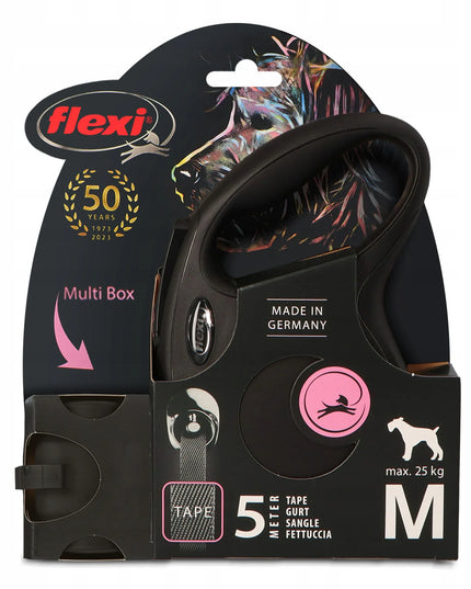 FLEXI automatinis pavadėlis šunims 5 m su „Multi Box“ dėžute, juodas