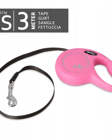 FLEXI automatinis šuns pavadėlis su juosta 3 m, susivyniojantis, tvirtas su fiksatoriumi iki 12 kg, rožinis