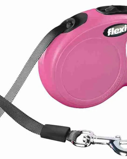 FLEXI automatinis šuns pavadėlis su juosta 3 m, susivyniojantis, tvirtas su fiksatoriumi iki 12 kg, rožinis