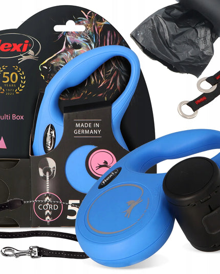 FLEXI automatinis šunų pavadėlis su „Multi Box“ dėžute 5 m, iki 12 kg, mėlynas