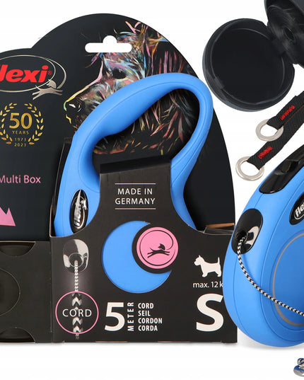 FLEXI automatinis šunų pavadėlis su „Multi Box“ dėžute 5 m, iki 12 kg, mėlynas