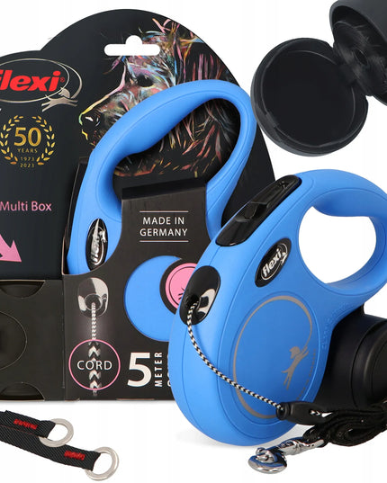 FLEXI automatinis šunų pavadėlis su „Multi Box“ dėžute 5 m, iki 12 kg, mėlynas