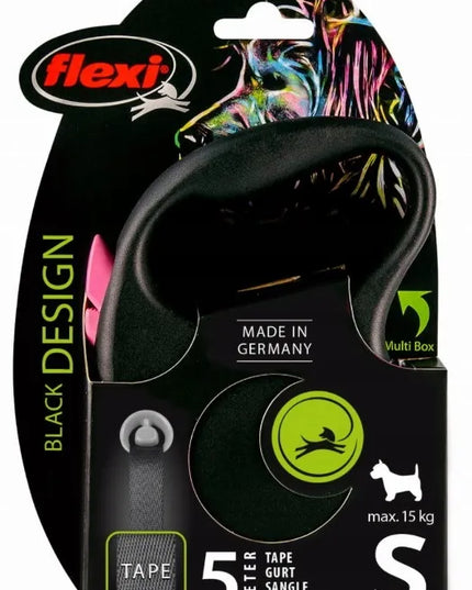 Flexi Black Design automatinis pavadėlis šunims, juostinis, S dydis, rožinis, 5 metrų ilgio