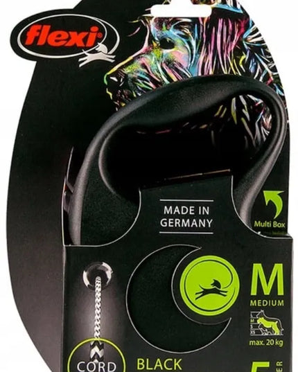 Flexi Black Design automatinis pavadėlis šunims, lyninis, M dydis, juodas, 5 metrai