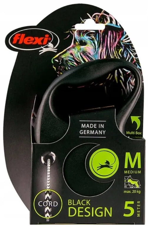 Flexi Black Design automatinis pavadėlis šunims, lyninis, M dydis, juodas, 5 metrai