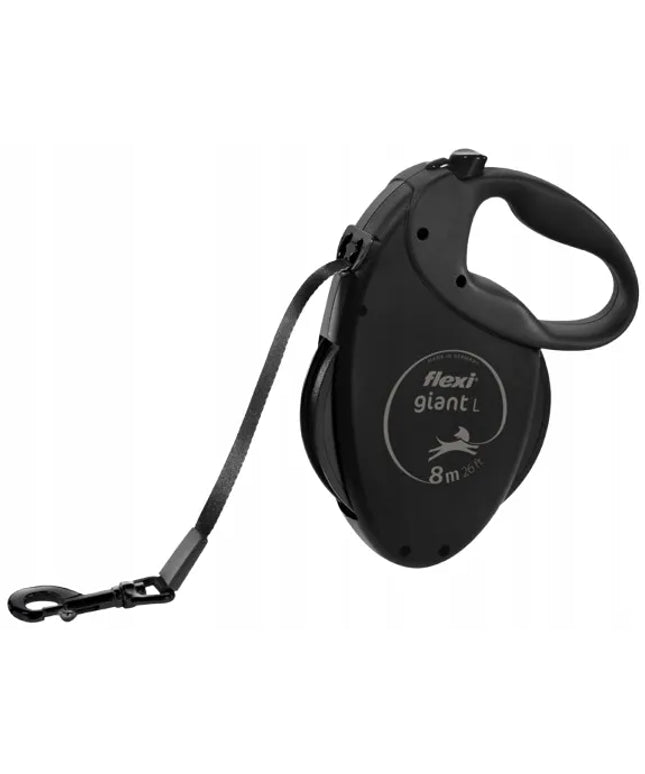 FLEXI Giant Black automatinis pavadėlis šunims, juostinis, 8 m, juodas
