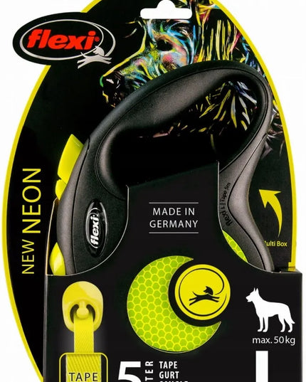 Flexi Neon L automatinis pavadėlis šunims, diržinis, geltonas, 5 m