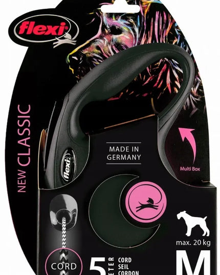 FLEXI New Classic automatinis pavadėlis šunims, lyninis, M dydžio, juodas, 5 m