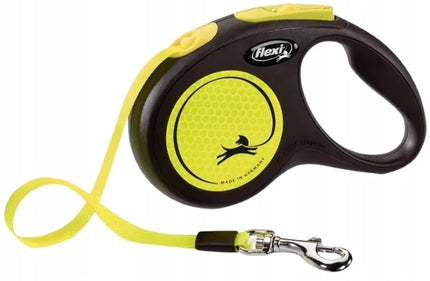 FLEXI New Neon automatinis pavadėlis šunims, dydis S, juostinis, 5 m, iki 15 kg