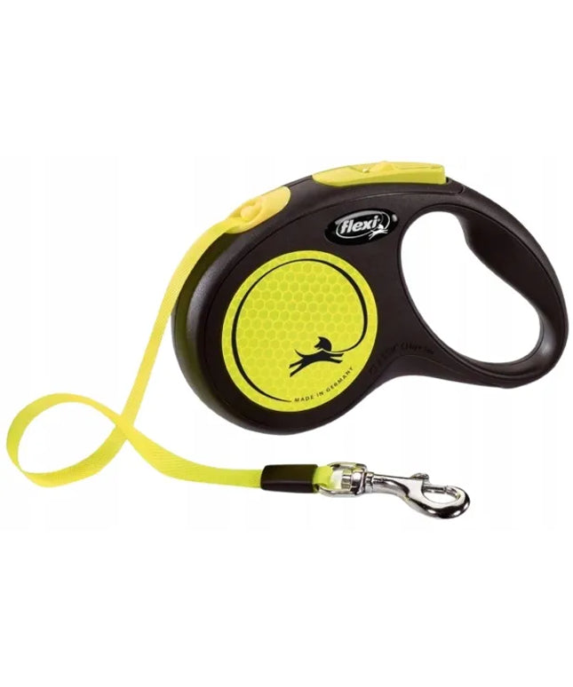 FLEXI New Neon automatinis pavadėlis šunims, dydis S, juostinis, 5 m, iki 15 kg