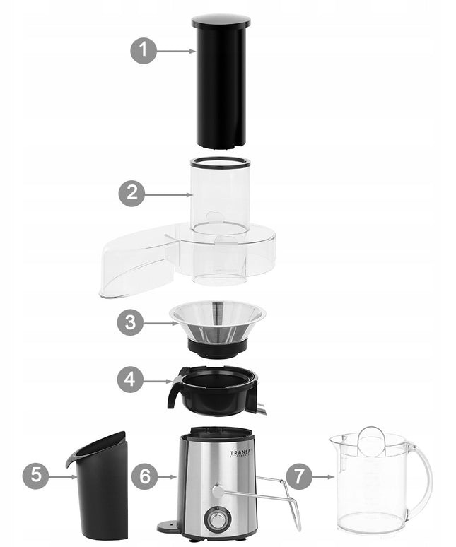 Galinga vaisių ir daržovių sulčiaspaudė FreshJuice TRANSA 1400W – greita ir efektyvi sulčių gamyba namuose