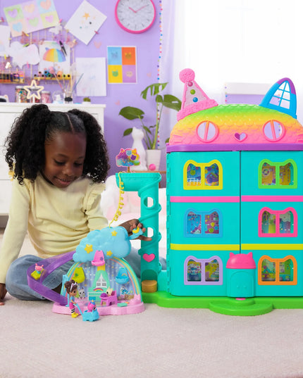 „Gabby's Dollhouse“ kačiukų priežiūros rinkinys su čiuožykla, 4 figūrėlėmis ir priedais