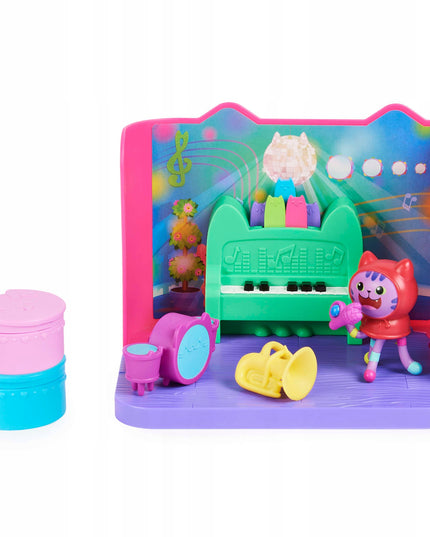Gabby's Dollhouse muzikos kambario rinkinys su DJ Catnip figūrėle, pianinu ir būgnais