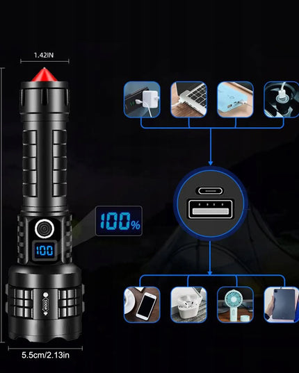 GALIINGAS TAKTINIS LED ŽIBINTUVĖLIS SU PRIARTINIMU, ĮKRAUNAMAS, 10000LM, 26650 5000mAh, IPX5