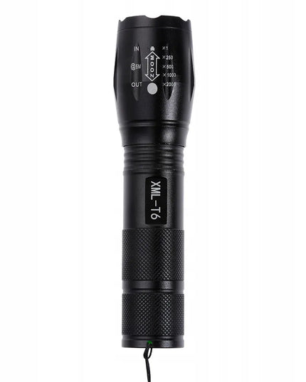 Galinga taktinė LED žibintuvėlis XML-T6 CREE su priartinimo funkcija