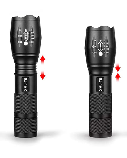 Galinga taktinė LED žibintuvėlis XML-T6 CREE su priartinimo funkcija