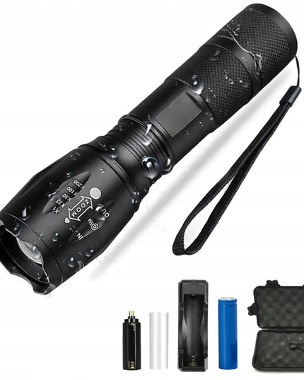 Galinga taktinė LED žibintuvėlis XML-T6 CREE su priartinimo funkcija