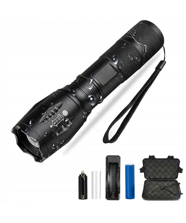 Galinga taktinė LED žibintuvėlis XML-T6 CREE su priartinimo funkcija