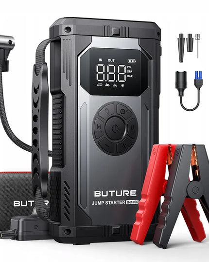 Galingas automobilinis užvedimo įrenginys su „Powerbank“ ir kompresoriumi 4000A Buture Beta06
