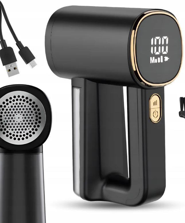Galingas belaidis drabužių pūkų rinktuvas su LED ekranu, 6 ašmenimis ir USB-C įkrovimu
