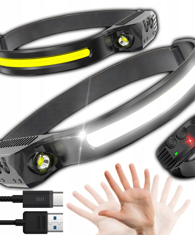Galingas LED galvos žibintuvėlis RETOO ER1167, neperšlampamas, lengvas su COB