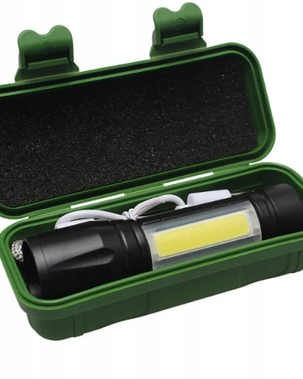 Galingas taktinis LED žibintuvėlis Naxan, akumuliatorinis, su priartinimo funkcija, 3 režimai + dėklas