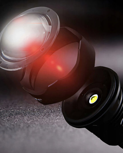 Galingas taktinis LED žibintuvėlis su priartinimu, 5 režimais, dėklu, USB ir baterijomis, modelis E953