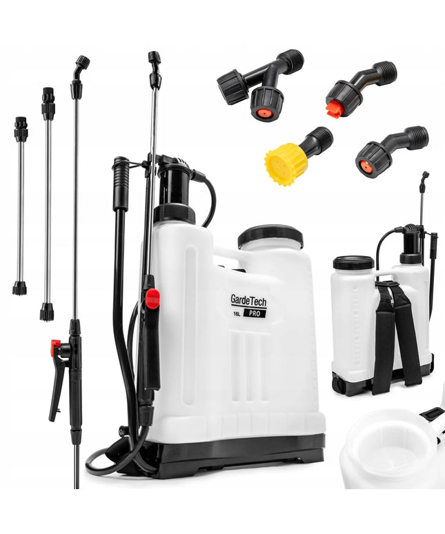 GardeTech 11162PRO kuprinio tipo rankinis slėginis purkštuvas, 16L, su 137 cm ilgio ietimi