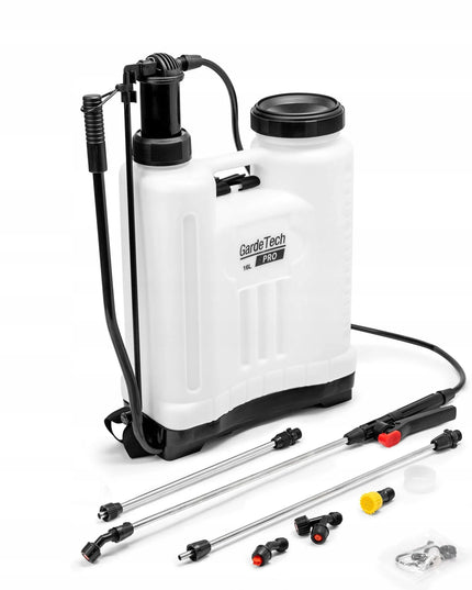 GardeTech 11162PRO kuprinio tipo rankinis slėginis purkštuvas, 16L, su 137 cm ilgio ietimi