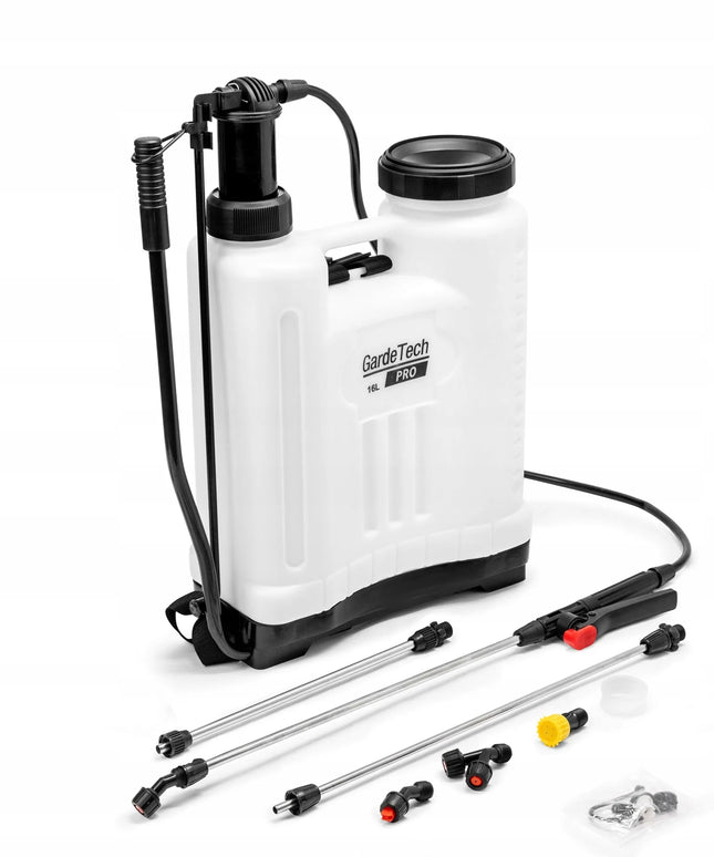 GardeTech 11162PRO kuprinio tipo rankinis slėginis purkštuvas, 16L, su 137 cm ilgio ietimi