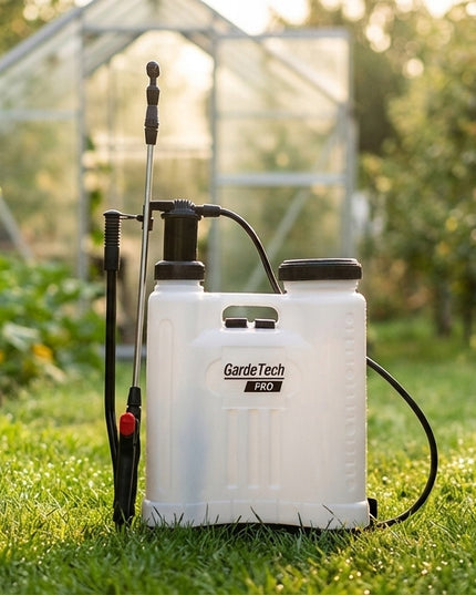 GardeTech kuprinis slėginis purkštuvas PRO 20L su 100 cm pailginta lazdele