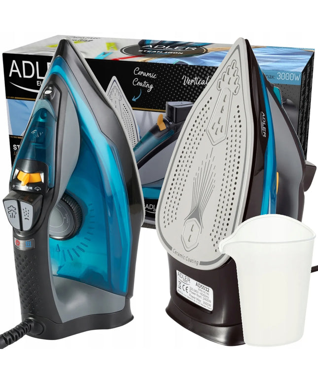 Garinis lygintuvas Adler 3000W keramikiniu padu, savaime išsivalantis, su „anti-calc“ ir „anti-drip“ funkcijomis