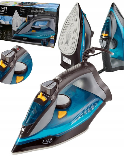 Garinis lygintuvas Adler 3000W keramikiniu padu, savaime išsivalantis, su „anti-calc“ ir „anti-drip“ funkcijomis