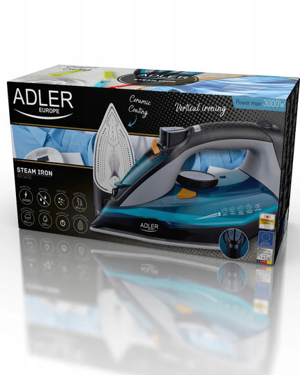 Garinis lygintuvas Adler 3000W keramikiniu padu, savaime išsivalantis, su „anti-calc“ ir „anti-drip“ funkcijomis