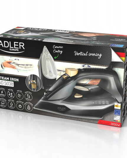 Garinis lygintuvas namams Adler ceramiciniu padu 3000W su vertikaliu lyginimu ir kalkių šalinimo funkcija