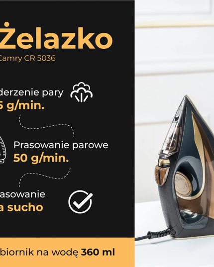 Garinis lygintuvas su keraminiu padu Camry 3400W su savaiminio išsivalymo funkcija ir apsauga nuo lašėjimo