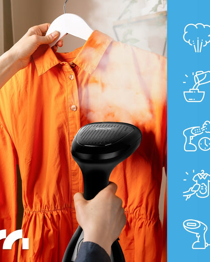 Garų lygintuvas MalTec HDS5000W – vertikalus lyginimas, dezinfekcija, 7in1 su priedais kelionėms ir namams