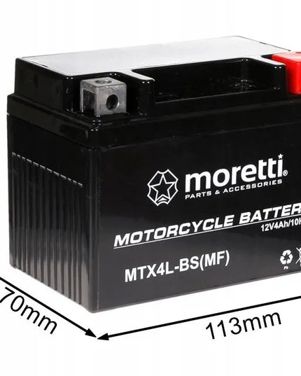 GEL akumuliatorius 12V 4Ah YTX4L-BS CBTX4L-BS Moretti + 12V įkroviklis