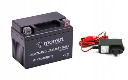 GEL akumuliatorius 12V 4Ah YTX4L-BS CBTX4L-BS Moretti + 12V įkroviklis