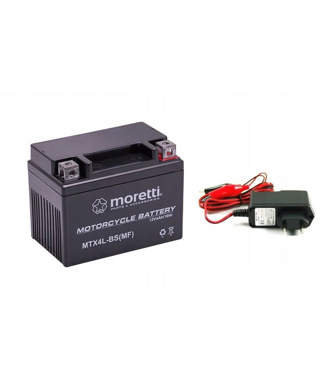 GEL akumuliatorius 12V 4Ah YTX4L-BS CBTX4L-BS Moretti + 12V įkroviklis