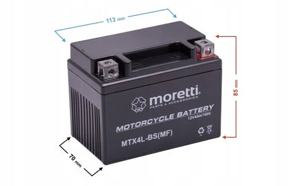 GEL akumuliatorius 12V 4Ah YTX4L-BS CBTX4L-BS Moretti + 12V įkroviklis