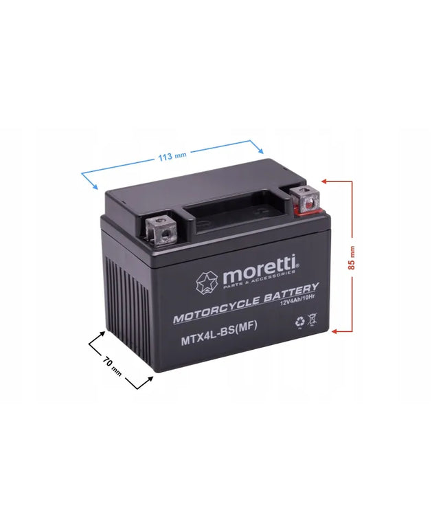 GEL akumuliatorius 12V 4Ah YTX4L-BS CBTX4L-BS Moretti + 12V įkroviklis