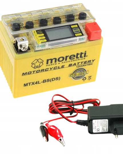 Gelinis LCD akumuliatorius MTX4L-BS YTX4L-BS 4Ah MORETTI + 12V įkroviklis