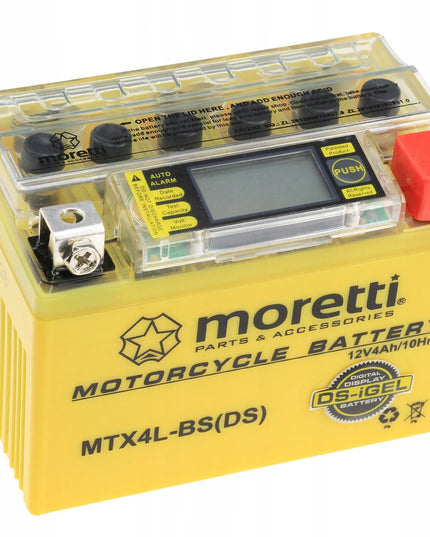 Gelinis LCD akumuliatorius MTX4L-BS YTX4L-BS 4Ah MORETTI + 12V įkroviklis