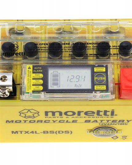 Gelinis LCD akumuliatorius MTX4L-BS YTX4L-BS 4Ah MORETTI + 12V įkroviklis