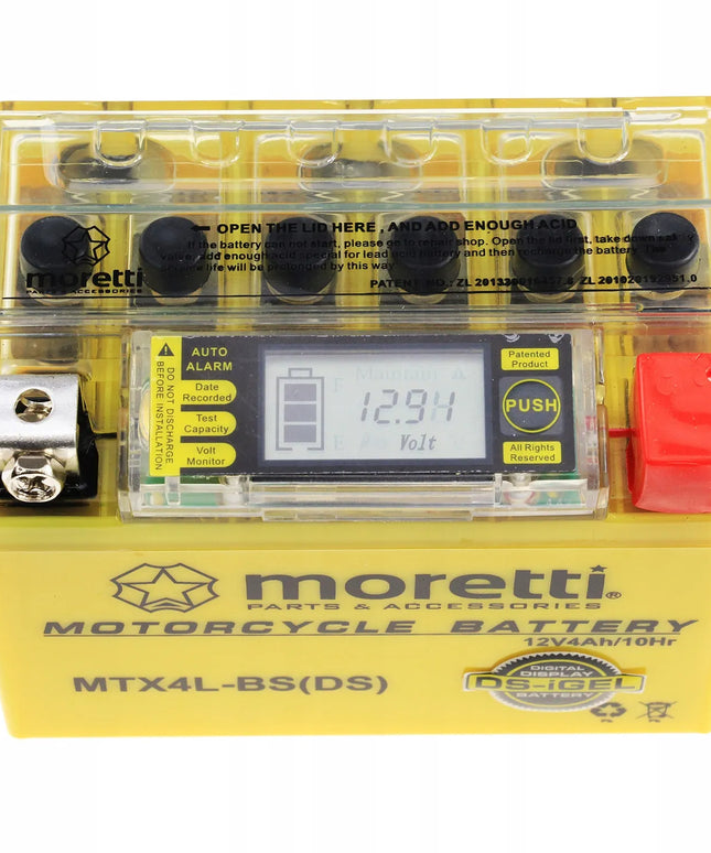 Gelinis LCD akumuliatorius MTX4L-BS YTX4L-BS 4Ah MORETTI + 12V įkroviklis